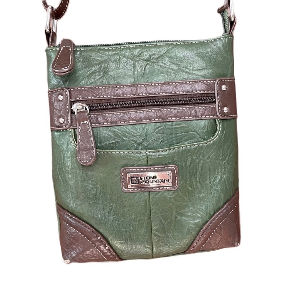 Stone Mountain Lyla Green Brown Faux Leather Crossbody Bag Purse